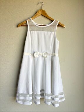 Calvin Klein White Sheer-Yoke Bow A-Line Dress